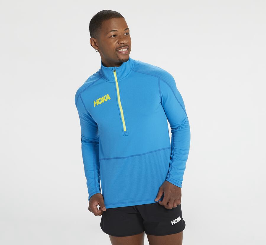 Hoka One One 1/2 Dragkedja Midlayer Top Herr - Blå - JZGHC-3285